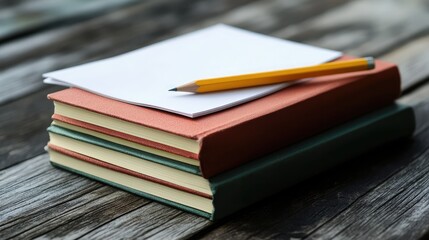 Poster - A stack of blank notebooks and a pencil, symbolizing the process of writing down new ideas, with plenty of space for text