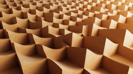 Poster - Background of golden triangle shapes forming a dynamic D pattern. Geometric elegance with empty space.