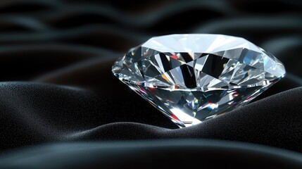 Poster - Close-up of diamond ring on a black velvet cushion with soft spotlight and blurred background.