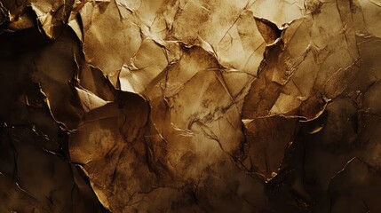 Poster - Close-up texture of premium gold foil paper, shining in light with crumpled patterns. Plenty of space for overlay.