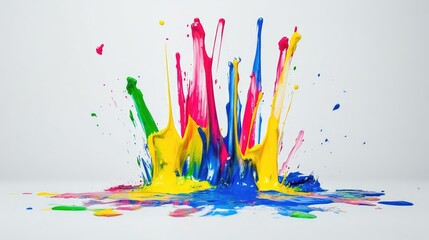 Poster - Dynamic fluid paint strokes in neon colors on a smooth white canvas, expressing energy and creative motion, leaving space for text