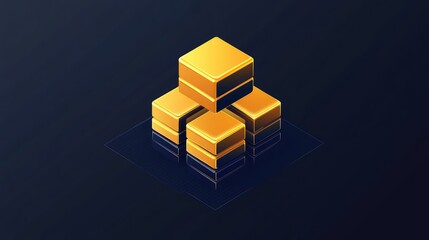 Poster - Glossy D gold cubes aligned in a minimal isometric perspective. Geometric luxury look with space.
