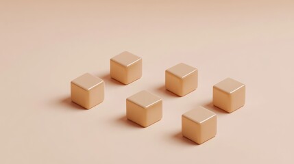 Poster - Glossy D gold cubes aligned in a minimal isometric perspective. Geometric luxury look with space.