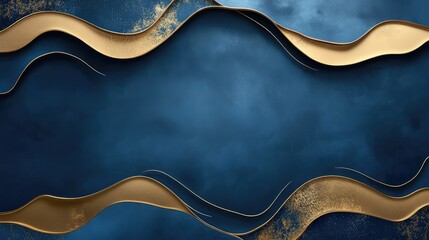 Poster - Navy and gold brushed metal composition with abstract design and clear space for luxury product background