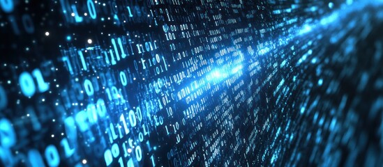 Poster - visualizing data streams and binary code transmission in a digital network environment for information technology and innovation concepts
