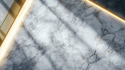 Poster - Polished marble slab with gold trim and dramatic shadows offering premium look and space for design