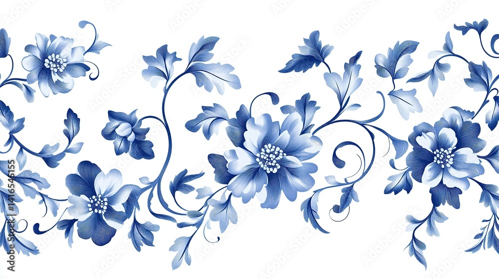 Delicate blue floral border design with intricate vines. Stock ...