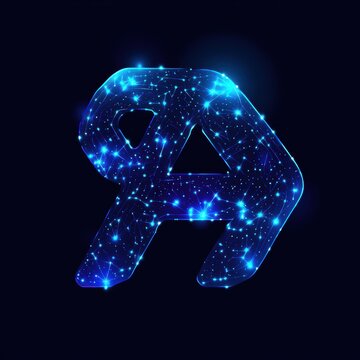 Abstract glowing blue initial letter A logo icon with constellation effect on dark background