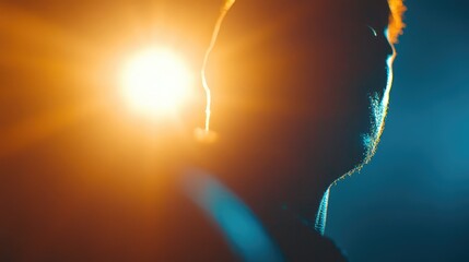 Poster - Soft-focus golden light flares and lens blur on deep background, creating a classy, cinematic scene. Copy space included.