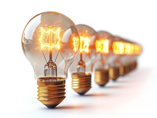 Poster - glowing light bulbs with visible filaments on a white background