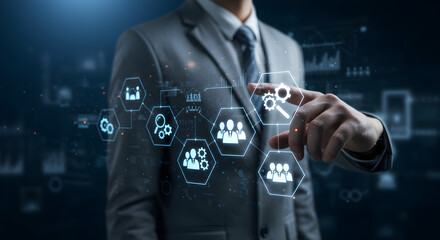 Poster - Business Technology and Human Resource Management Display with Modern Suit in a Dark Background