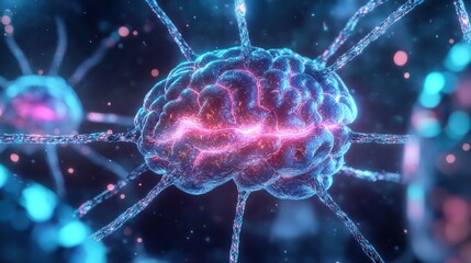 Poster - a vivid representation of neural networks within the brain offering a glimpse into the intricate communication processes that govern our thoughts consciousness and functions