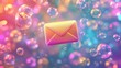 © ArtistryAlchemy - Colorful email icon surrounded by floating bubbles, with bright colors and soft reflections.