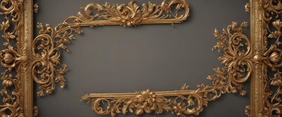 Wall Mural - Ornate gold scroll frame, vintage floral details, wedding, ornate, gold frame