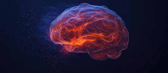 Poster - abstract representation of a human brain visualized as a glowing and interconnected network of energetic particles symbolizing intelligence and neurological function