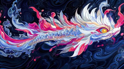  Abstract dragon illustration with vibrant colors creating a mystical and energetic visual effect perfect for modern designs and decorative wall art