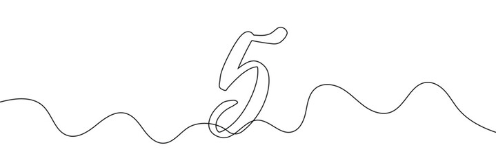 Aufkleber - number 5 in continuous line drawing style. line art of number nine. vector illustration. abstract dr