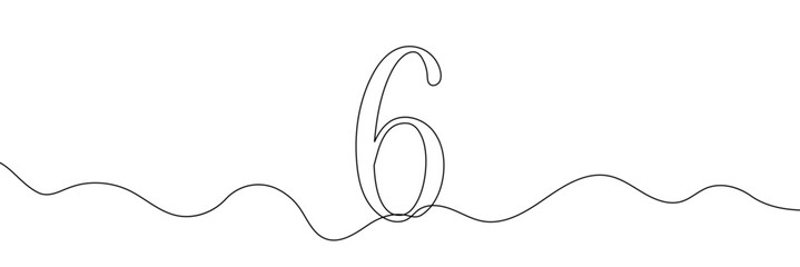Aufkleber - number 6 in continuous line drawing style. line art of number nine. vector illustration. abstract dr