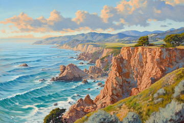 Wall Mural - Ocean cliff illustration generative AI