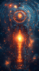 Poster - futuristic digital key design with glowing elements and intricate patterns, evoking mystery