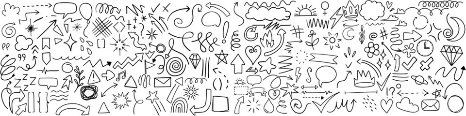 Wall Mural - hand drawn sketch elements set. arrow icon vector collection. hand drawn arrow illustration sign.