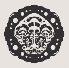 Poster - Mystical mushroom arrangement: An illustrative design showcases a symmetrical arrangement of mushroom illustration, embodying a unique artistic expression. 