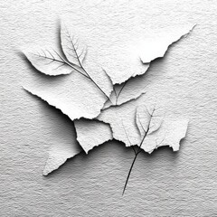 Poster - Abstract Monochrome: Torn Paper and Delicate Branches on Textured Background - Minimalist Art