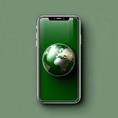 Aufkleber - Green Globe on Phone Screen:  Sustainability, Technology, and Global Connection in Digital Era