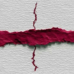 Poster - Torn Paper Texture with Bold Crimson Red Strip and Cracked Lines, Abstract and Striking Visual