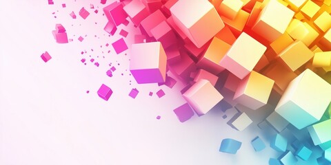 Poster - Colorful 3D cubes exploding in vibrant gradient background for modern design