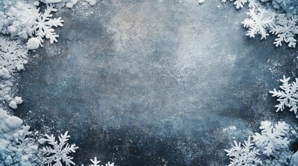 Poster - a serene winter scene with a textured slate background adorned with delicate snowflakes creating a festive yet understated border effect perfect for seasonal designs