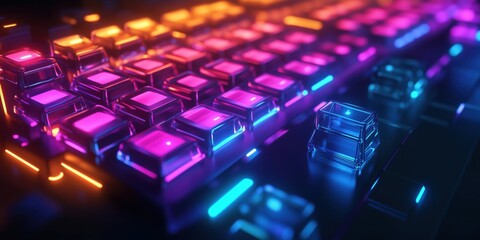 Poster - Colorful illuminated keyboard with vibrant backlighting and transparent keys