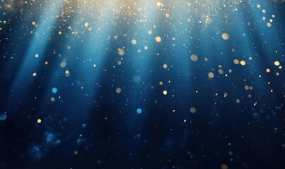 Poster - Golden and Blue Bokeh Lights with Rays of Light in Dark Background
