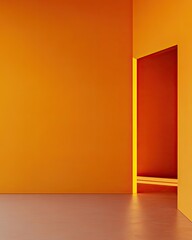 Poster - Bright Orange Room Interior with Doorway and Sunlight