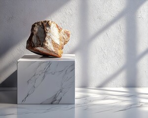 Poster - marble cube on a modern display platform
