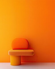 Poster - Orange and Yellow Minimalist Chair Against Bright Orange Wall