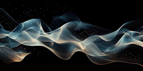 Poster - Abstract wave patterns with glowing particles on black background for digital art