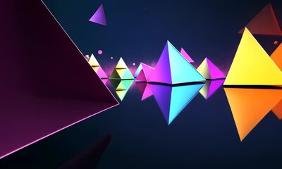 Wall Mural - dynamic abstract composition of vibrant, multicolored triangular shapes and prisms scattered across 