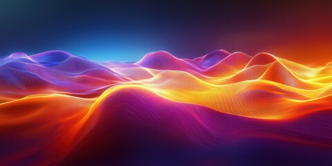 Poster - Colorful abstract landscape with glowing waves and vibrant gradients