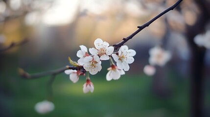 Poster - Delicate Blossom of Cherry Flowers on a Branch Against a Soft Background : Generative AI