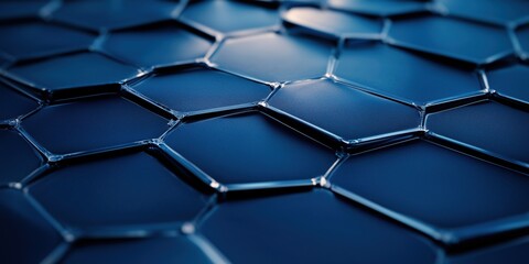 Poster - Hexagonal pattern of blue metallic surface showcasing modern design and technology