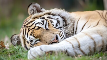 Aufkleber - Snoozing Tiger Resting in Nature's Comfort with Gentle Surroundings and Peaceful Vibes : Generative AI