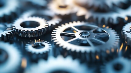 Poster - Close Up View of Metallic Gears for Industrial and Mechanical Background Ideas : Generative AI