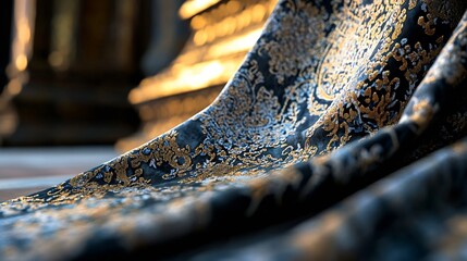 Aufkleber - Elegant Close-Up of Decorative Fabric with Rich Patterns and Colors Displaying Artisan Craftsmanship : Generative AI