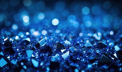 Poster - Blue sparkling crystals with geometric shapes and bokeh background