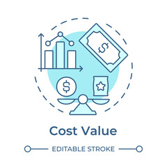 Poster - Cost value soft blue concept icon. Statistical graph, chart. Expenses, finance. Round shape line illustration. Abstract idea. Graphic design. Easy to use in infographic, presentation