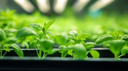 Poster - Vibrant Green Fresh Basil Plants Growing in Indoor Garden : Generative AI