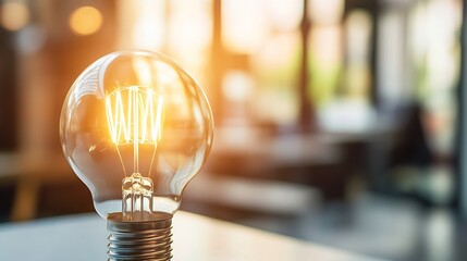 Poster - Close Up Of Light Bulb Glowing In Creative Interior Design : Generative AI