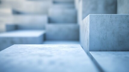 Aufkleber - Abstract Close Up of Textured Concrete Steps in Soft Blue Light : Generative AI