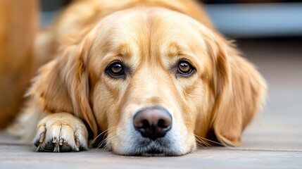 Poster - Golden Retriever Dog with Expressive Eyes in Relaxed and Playful Mood : Generative AI